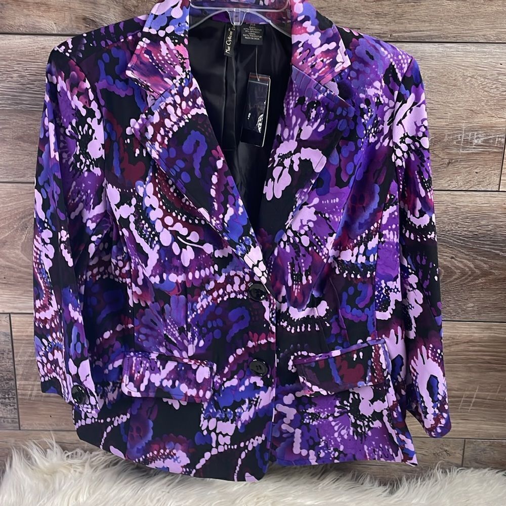 Nue Options Petites Cardigan Jacket Blazer, NWT, Size PM, Purple Floral